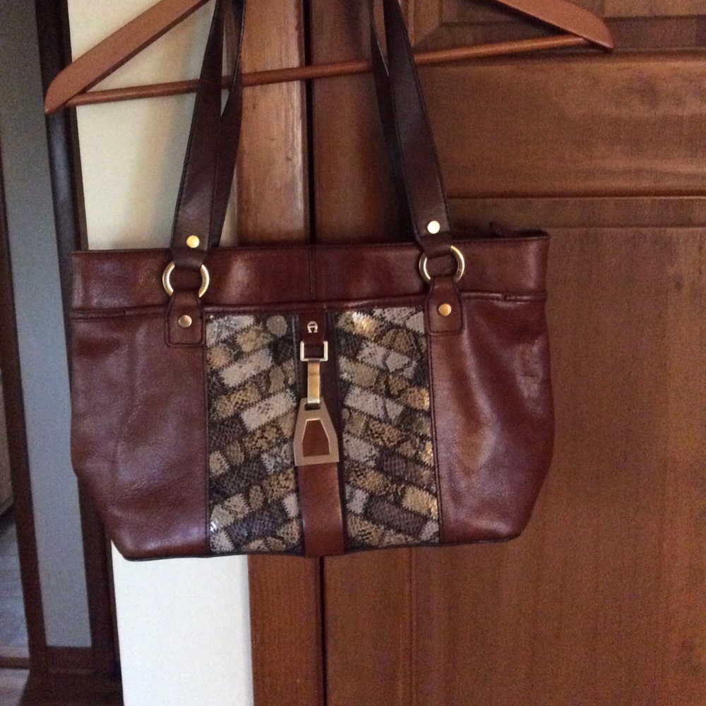 Etienne aigner bag brown leather patchwork panels